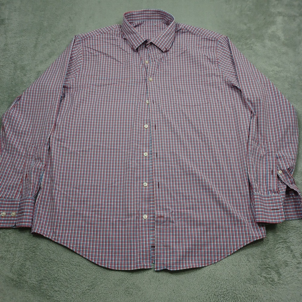 Peter Millar Shirt Mens XL Red Checked Button Up Performance Ashbury Nylon Blend